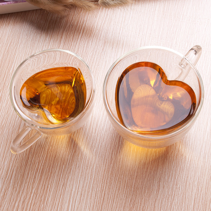 1PC Heart Love Shaped Glass Mug Couple Cups Double Wall Glass Mug Resistant Tea Beer Mug Milk Lemon Juice Cup Drinkware CA