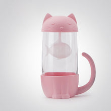 Load image into Gallery viewer, Lovely Glass Cup Tea Cat with Fish Filter Strainer Glass Cup Tea Infuser Filter Mug Home Office Container Gift
